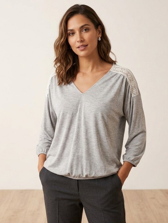 Reitmans Tops - Reitmans Lace Shoulder V-Neck 3/4 Sleeve Blouse